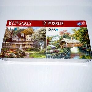New Keepsakes 2 Puzzles 1000 A Country Welcome & Dogwood Cottage